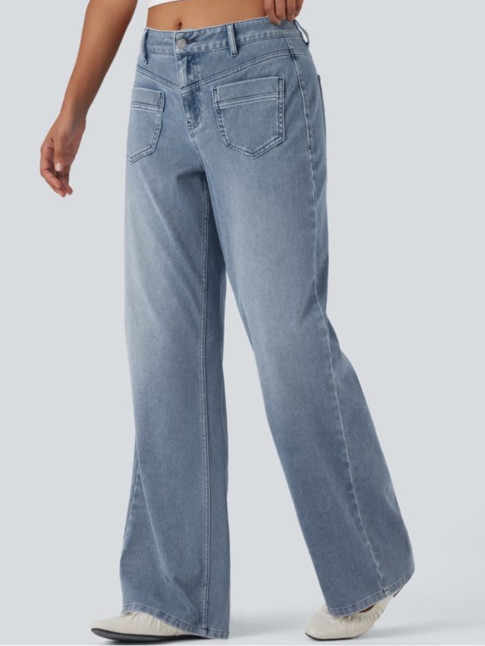 Halara 30" Flex Mid Rise Straight Leg Casual Jeans with Pockets Blue Medium Tall